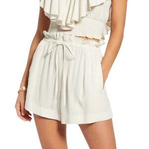 Open Edit Ivory Blue Lennox Print Paperbag Shorts XS